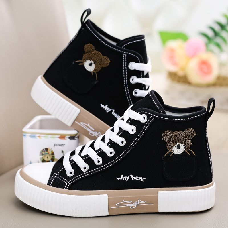 Giày Thể Thao Canvas Cổ Cao Có Túi Hình Gấu Dễ Thương Cho Nữ Mới