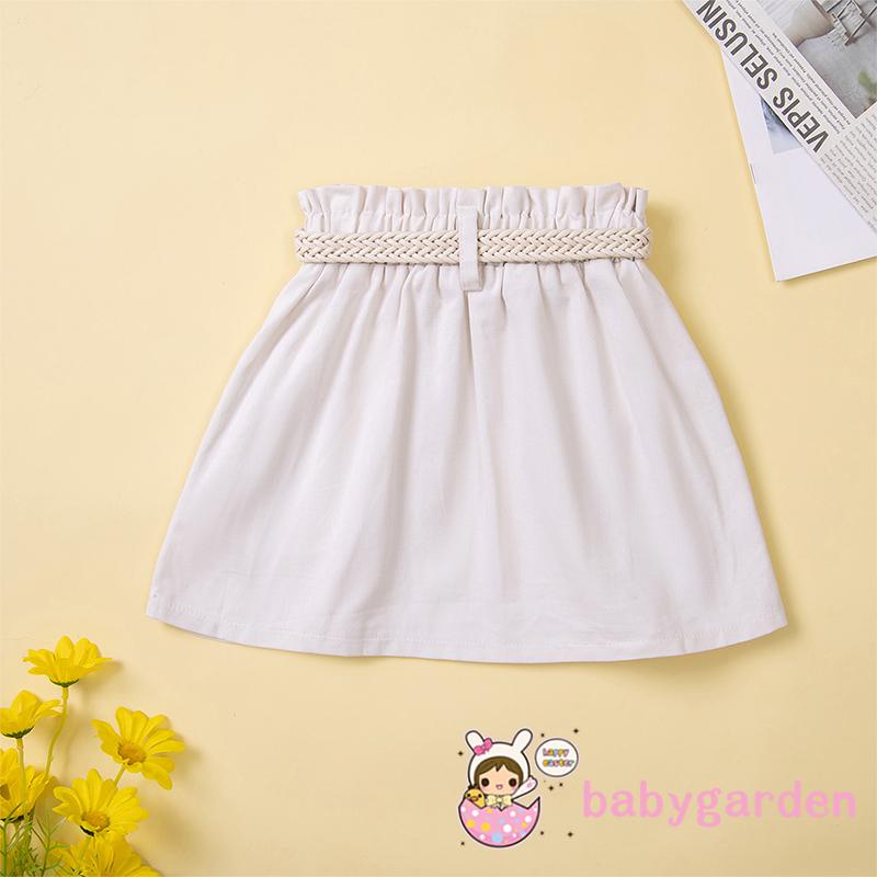 Bộ Áo Cổ Yếm + Chân Váy Màu Trơn Kèm Thắt Lưng Dễ Thương Cho Bé Gái 1-6 Tuổi