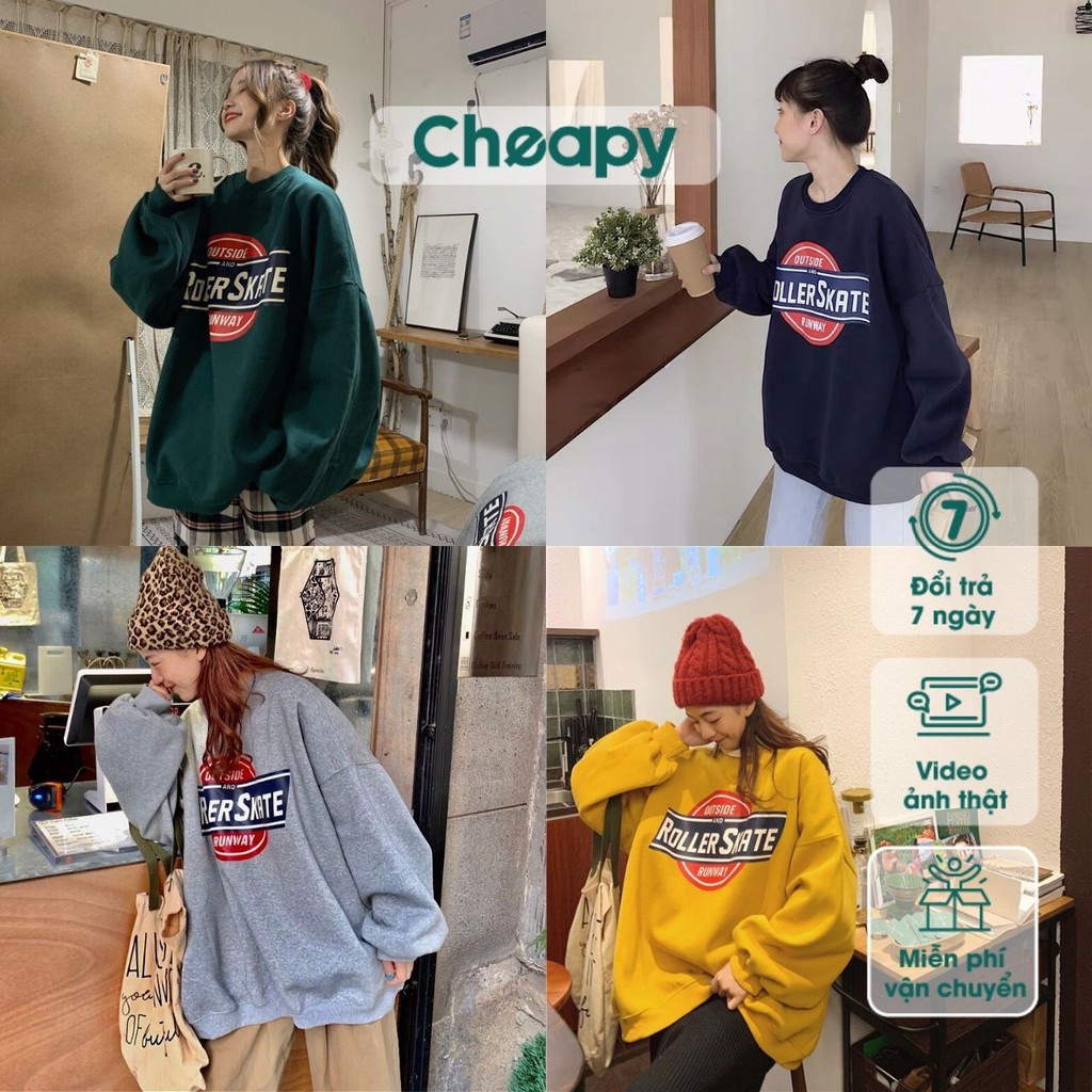 Áo sweater nỉ nam nữ Outside freesize Cheapy unisex phom rộng cổ tròn dáng suông có màu vàng xanh ghi local brand C623 | BigBuy360 - bigbuy360.vn