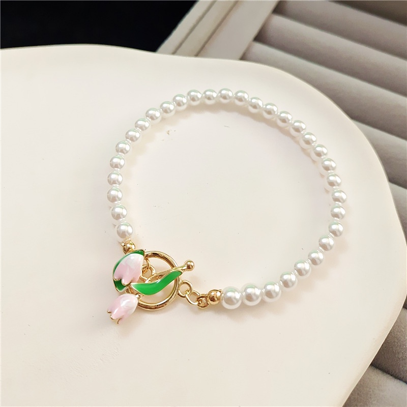 Vòng đeo tay MANYUE mặt hoa tulip đính ngọc trai giả sang trọng phong cách Hàn Quốc thời trang dành cho nữ