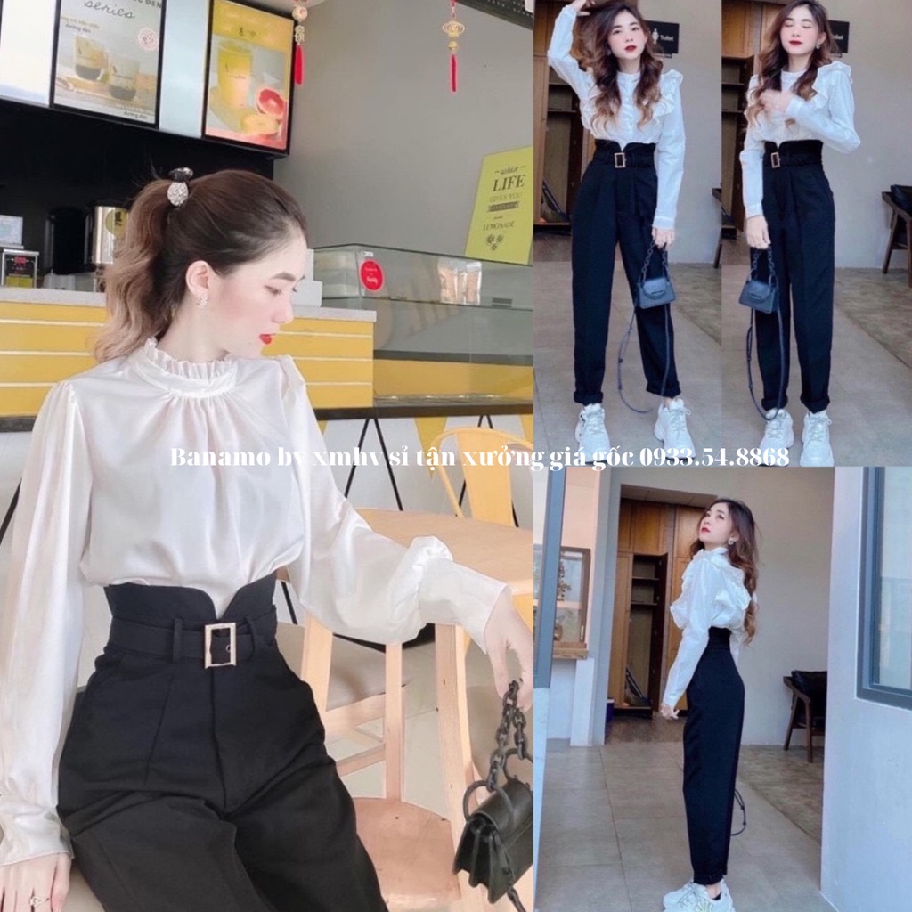 Quần bagyy nữ cạp xẻ cao tôn dáng chất đẹp thời trang Banamo Fashion bagyy xẻ cạp kèm đai 8336