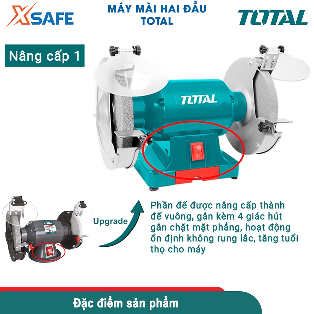 Máy mài 2 đá TOTAL TBG35020 350W kích thước đá mài 200mm, tốc độ không tải 2950v/p, kèm 1 bộ nắp che chắn - chính hãng