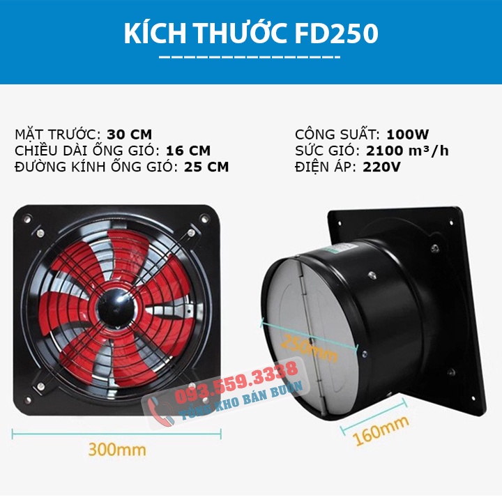 Quạt Hút Gió - Quạt Thông Gió Nhà Xưởng FD 250 - FD300 - Công suất 100 - 120W - Lõi Đồng Cao Cấp - Tặng Công Tắc | BigBuy360 - bigbuy360.vn