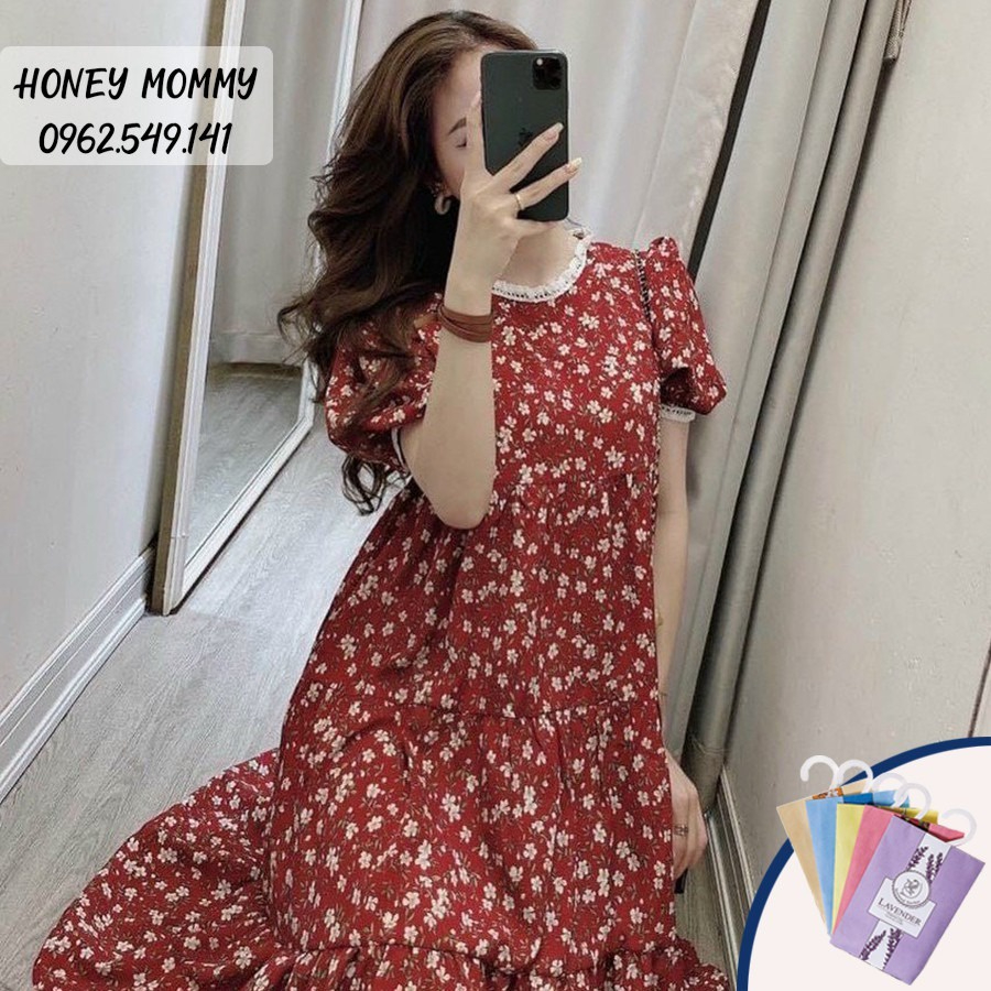 Váy bầu , đầm bầu thiết kế Hoa Nhí Đẹp Cổ Ren Mùa Hè Dự Tiệc Đi Chơi Công Sở chất liệu cao cấp
