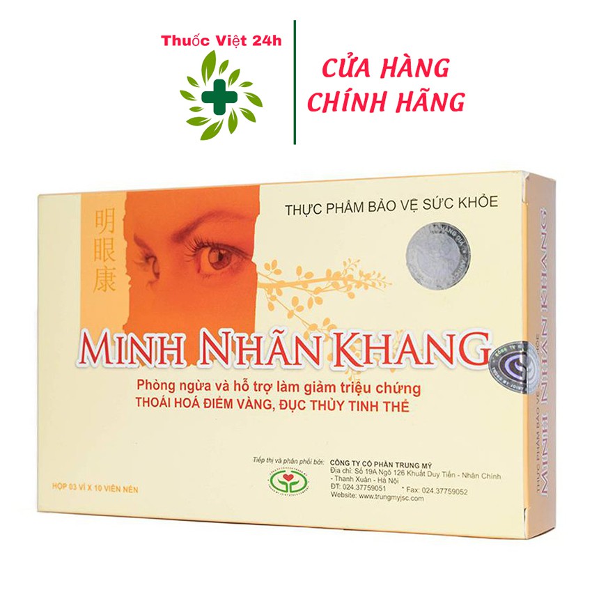 Minh Nhãn Khang (Hộp 30 viên) - bổ mắt, hỗ trợ giúp tăng cường thị lực, giảm đục thủy tinh thể - thuocviet24h