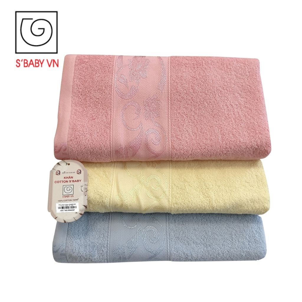 Khăn Tắm Cotton S'BABY 65x120cm Nguyên Liệu Tự Nhiên Mềm Mại, An Toàn Cho Da - 8936137961148