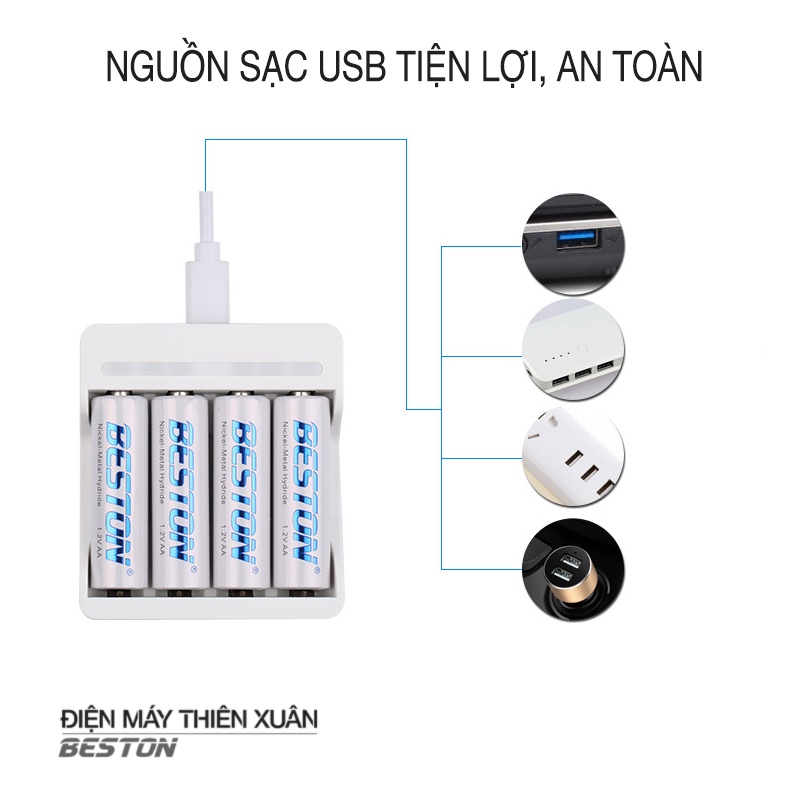 Bộ 4 pin sạc AA 3000mAh kèm sạc C9009 Tự ngắt khi đầy Sạc Tốc Độ Cao Có Led báo trạng thái sạc