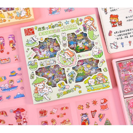 Sticker Miếng Dán Họa Tiết Hoạt Hình Cute,Trang Trí Dán Tập Vở, Bình Nước