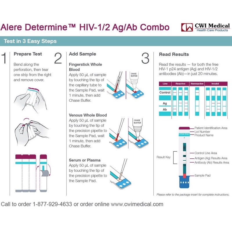 QUE TEST HIV ALERE COMBO, BỘ XÉT NGHIỆM HIV TẠI NHÀ 14 NGÀY