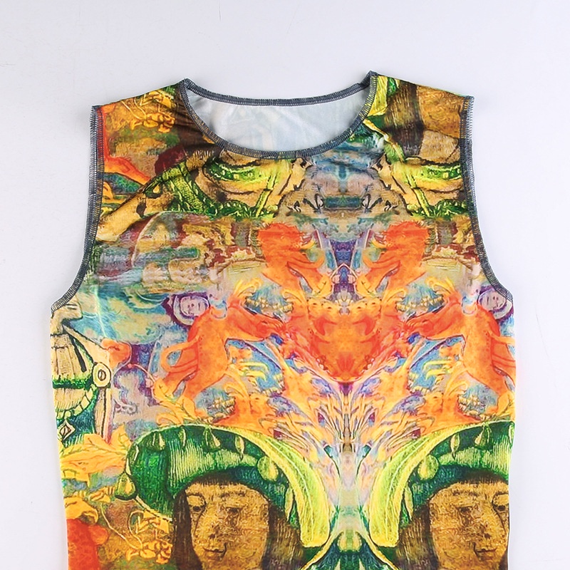 Áo Tank Top Sát Nách Cổ Tròn In Họa Tiết Nghệ Thuật Cá Tính Cho Nữ