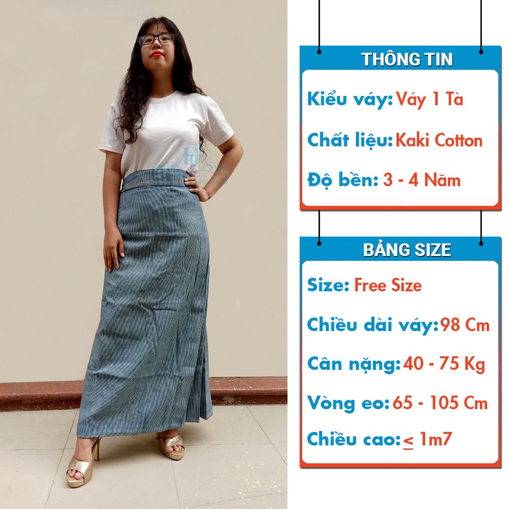 Váy Chống Nắng 1 Tà Nữ Vải Kaki Mềm Có Nút Bấm Chắc Chắn Họa Tiết Sọc Đen Trắng H&amp;T Fashion