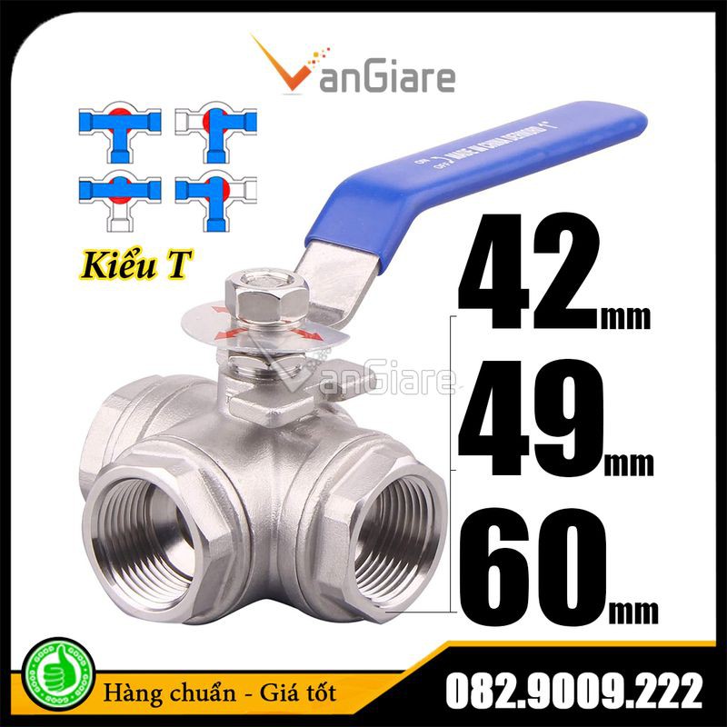 Van bi 3 ngã, van khóa 3 cổng inox phi 42 49 60 Đài Loan