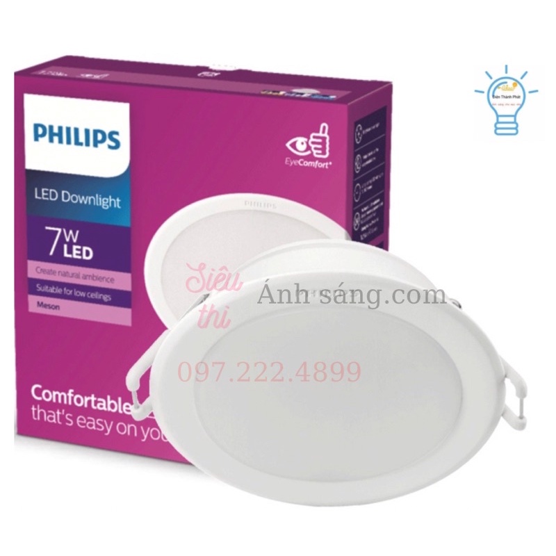 Đèn âm trần PHILIPS công nghệ mới EyeComfor công suất 7W Meson G3 59445 êm dịu cho mắt-sáng trắng/sáng vàng/trung tính