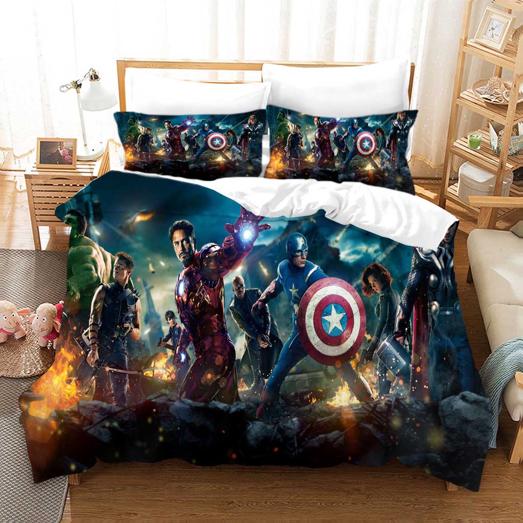 Bộ Chăn Ga Và Vỏ Gối 3 Trong 1 In Hình Siêu Anh Hùng Marvel Đáng Yêu