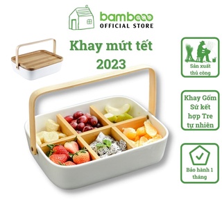 Khay mứt Tết 2023 bằng sứ cao cấp có tay xách BAMBOOO ECO trang trí decor
