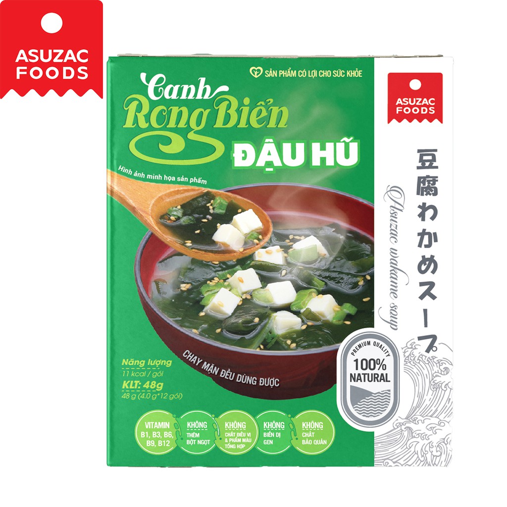 Canh rong biển đậu hũ Asuzac hộp 48g 4 g x 12 gói - Asuzac Wakame Soup