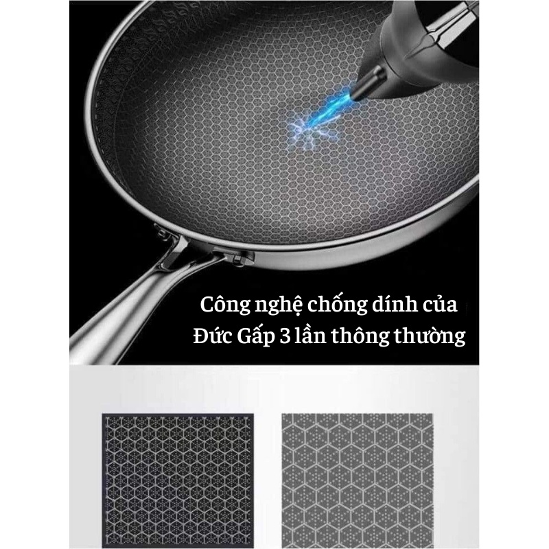 Chảo Tổ Ong 5 Lớp Chất Liệu Inox 304 Sâu Lòng Siêu Chống Dính 2 mặt khắc laser tổ ong 32cm