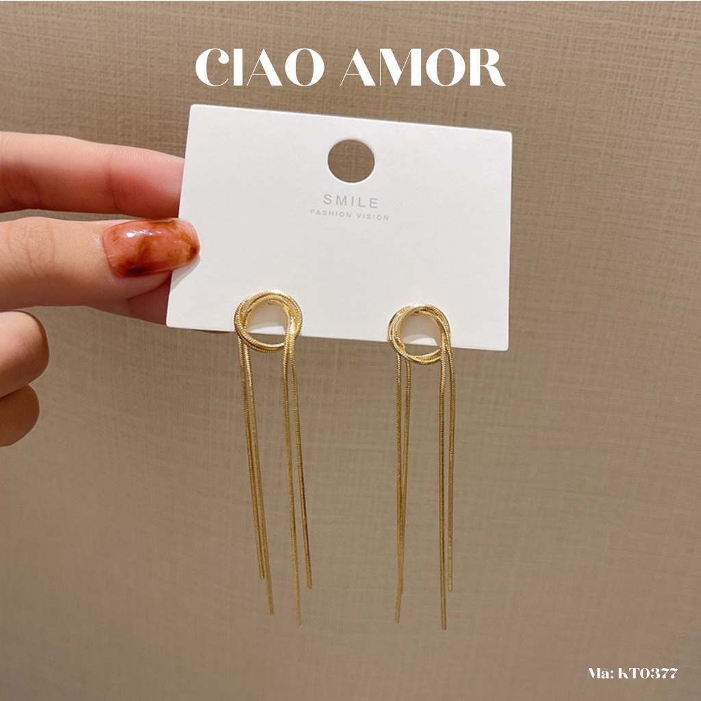 Khuyên tai nữ, Bông tai nữ bạc 925 dài dây quấn tròn Trang sức Ciao Amor - KT0377