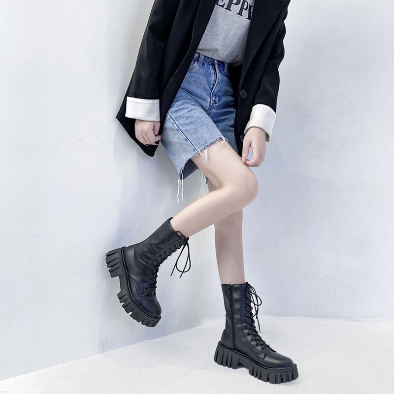 Bốt ulzzang B12 đế răng cưa 5cm phong cách Hàn Quốc