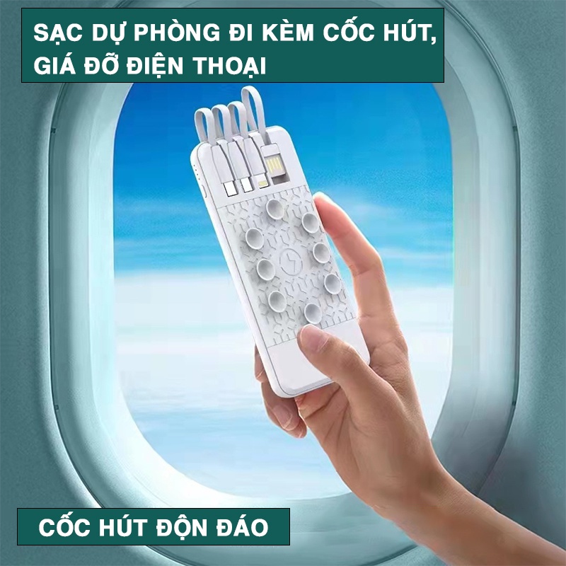 Sạc dự phòng kèm cốc hút giá đỡ công suất 10000mAh sạc nhanh an toàn tiện lợi không sinh nhiệt an toàn T18
