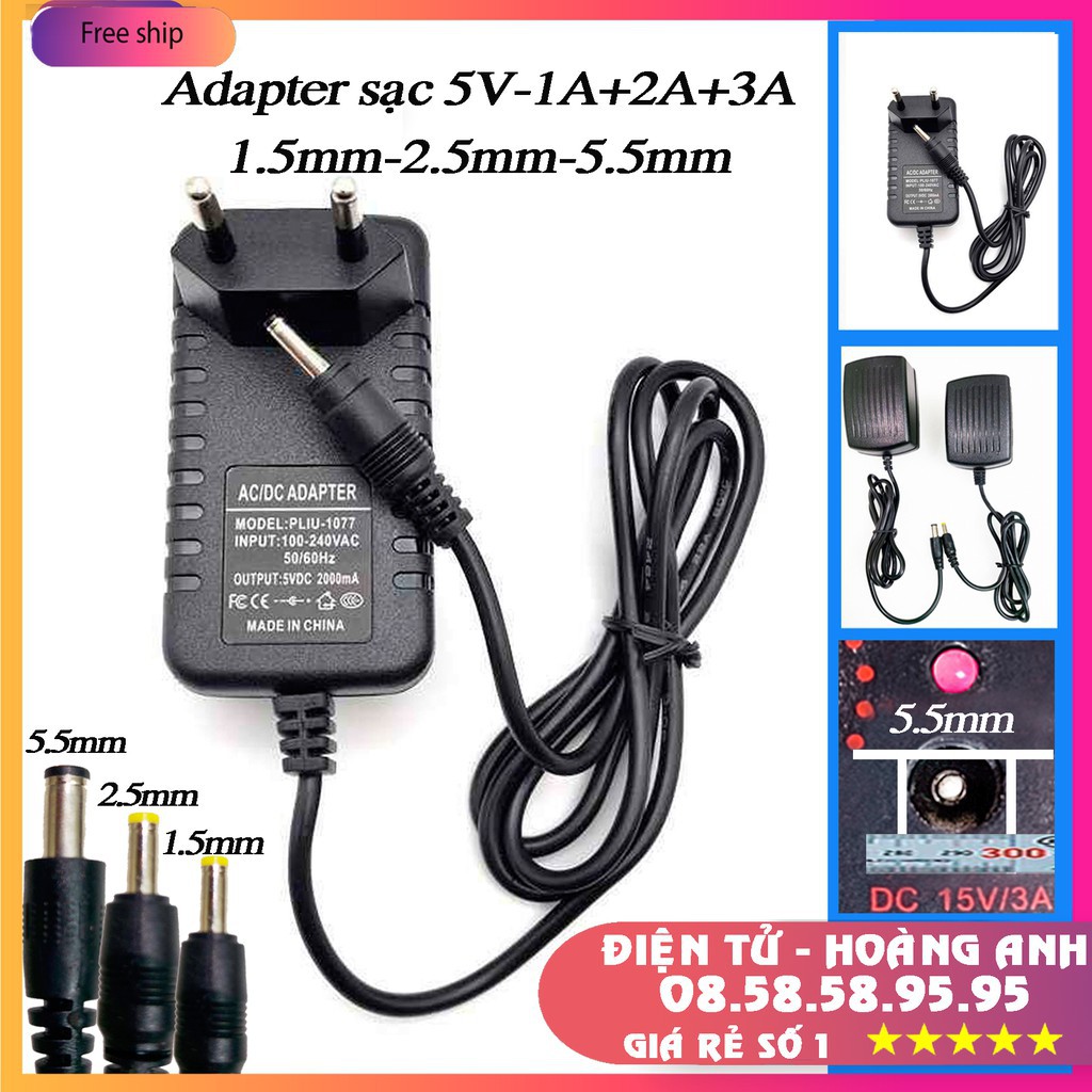 Adapter sạc 5V - 1A - 2A - 3A - đầu 1.5mm - 2.5mm - 5.5mm cho Camera Yoosee, Siepem, Tivi Box