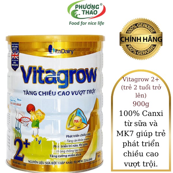 Sữa VitaGrow 2+ 900g Tăng Chiều Cao (trẻ 2 tuổi trở lên) Date 2023