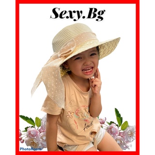 Mũ cói mềm, nón cói đi biển nhỏ mẹ và bé vành rộng phối nơ ren phong cách Sexy.Bg