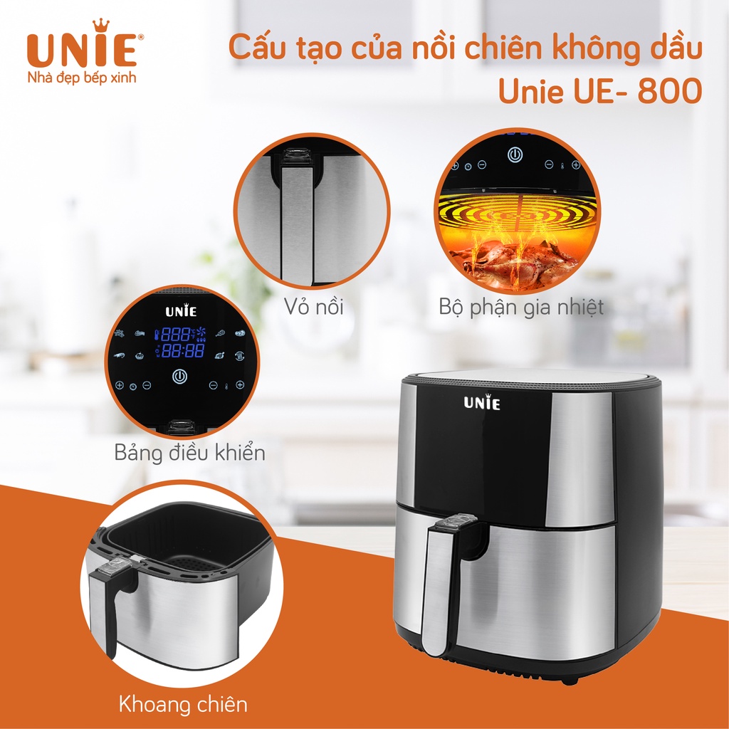 Nồi Chiên Không Dầu UNIE UE800 chính hãng, Air fryer dung tích 8L công suất 1800W bảo hành 12 tháng - Befoyo