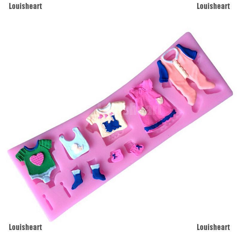 Khuôn fondant bằng silicone dùng làm bánh đường trang trí với họa tiết quần áo em bé