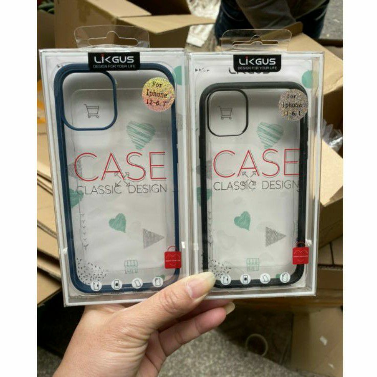 Ốp lưng LikGus viền màu iPhone 13 Mini, 13 Pro Max, 12 Pro Max/ 11/ 11 Pro Max xs max 7 8trong veo không ố màu