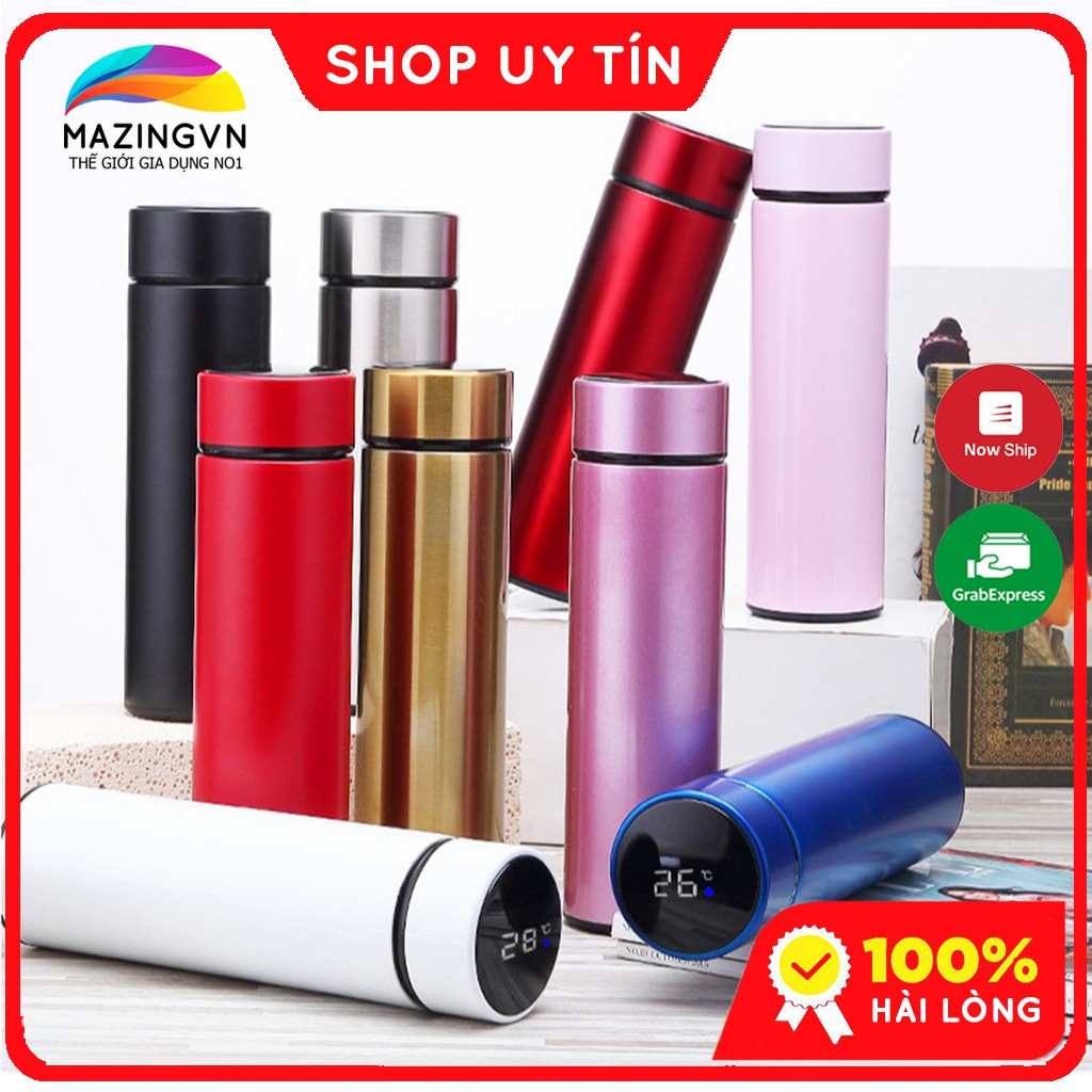 Bình Giữ Nhiệt Mazingvn 500ml Có Led Báo Nhiệt Độ Inox Mini Cao Cấp Bình Nước Giữ Nhiệt MBGN019X1