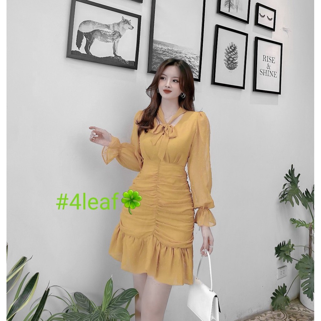 VÁY VÀNG ÔM BODY BUỘC NƠ CỔ CHO MÙA HÈ