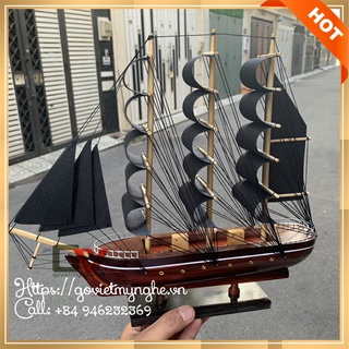 [Giao nguyên chiếc lắp ráp sẵn] Mô hình thuyền gỗ trang trí nhà cửa - Thuyền gỗ Belem của Mỹ - Dài 32cm - Buồm đen