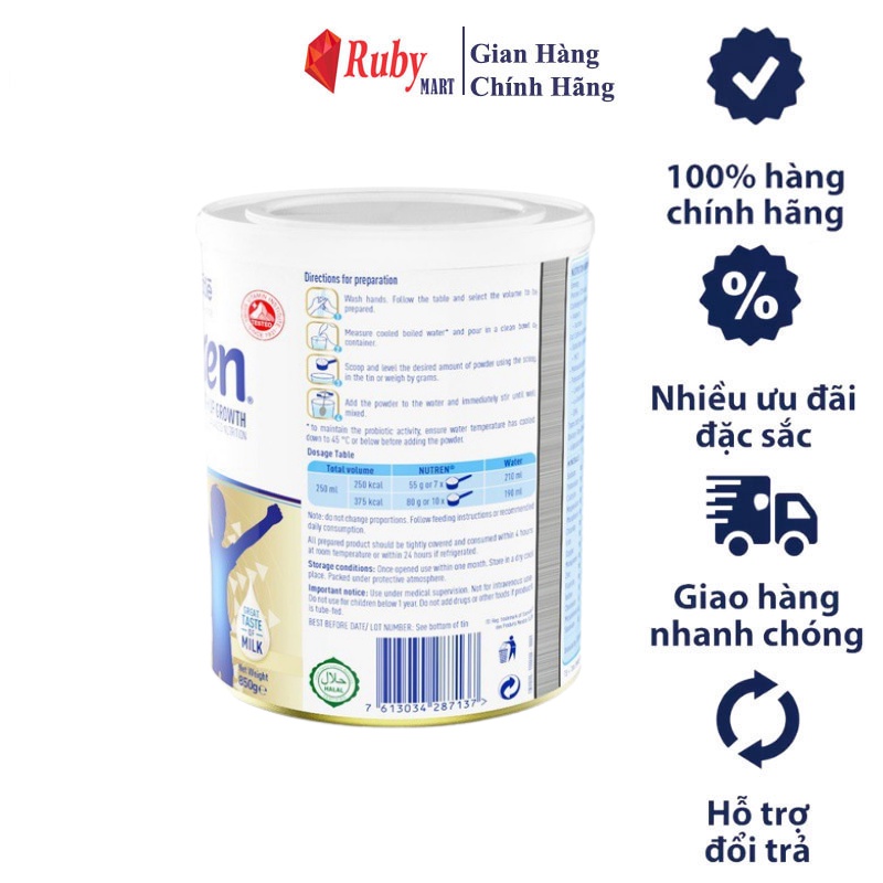 Sữa Bột Nutren Junior Nestle Thụy Sĩ 850g hỗ trợ tăng cân, kích thích ăn ngon miệng và tốt cho hệ tiêu hóa của trẻ