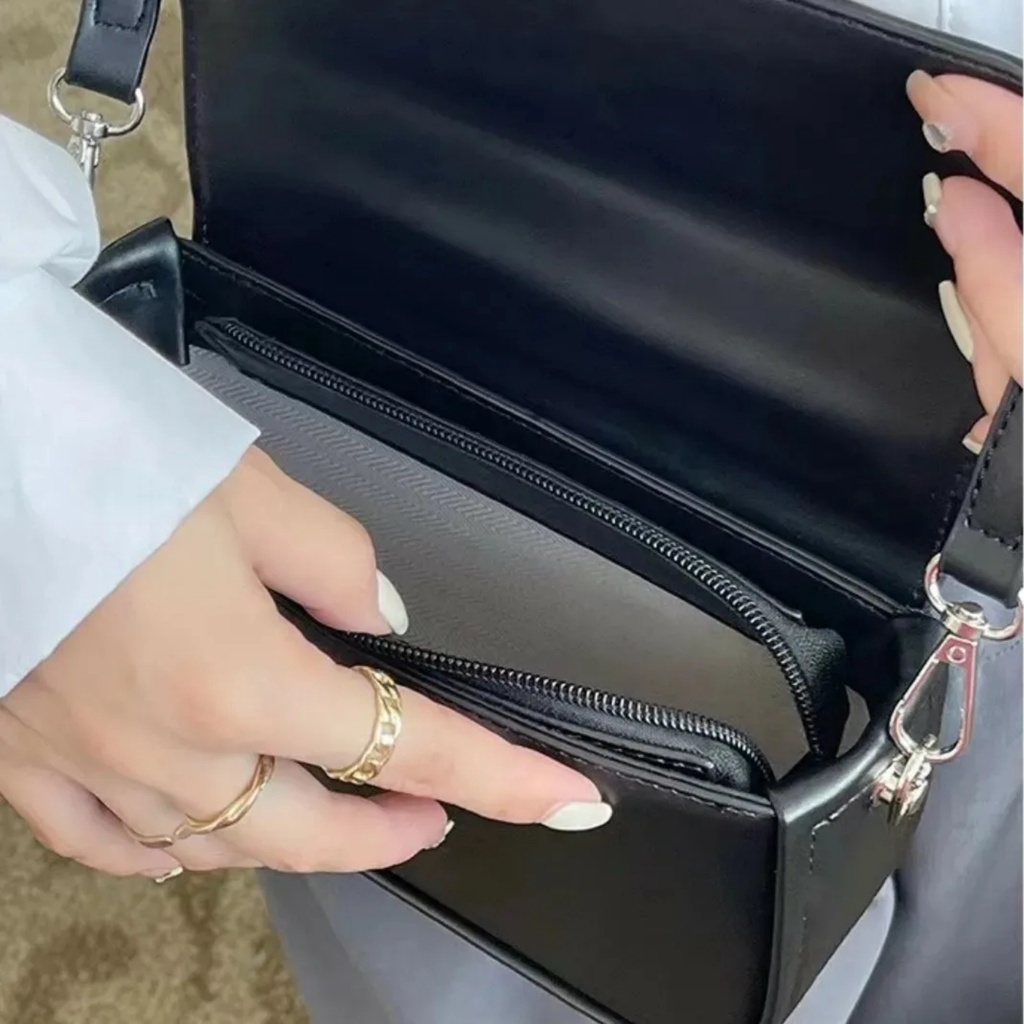 Túi đeo chéo hộp da nắp khóa nam châm độc lạ tặng kèm dây đeo vai