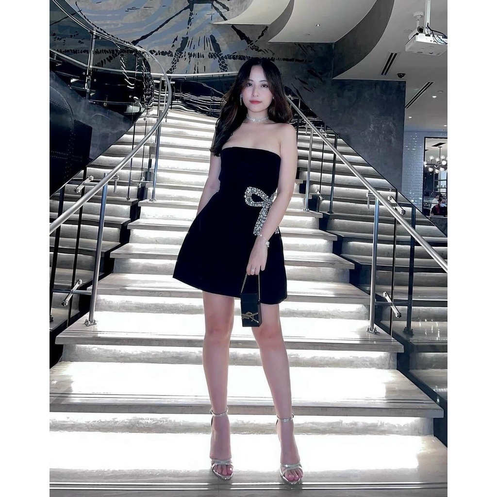 Đầm dự tiệc 2 dây dáng xòe nhẹ phối nơ đá sang chảnh Nali Dress