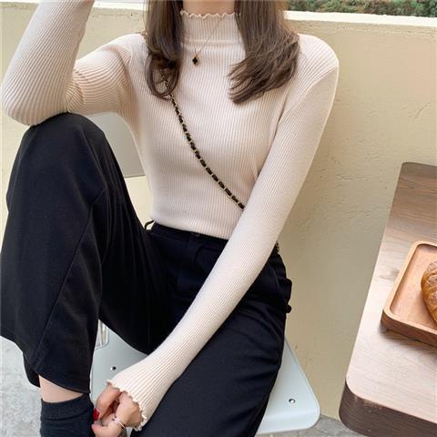 Áo Sweater Dệt Kim Tay Dài Cổ Cao Dáng Ôm Màu Trơn Thời Trang Thu Đông 2023 Mới