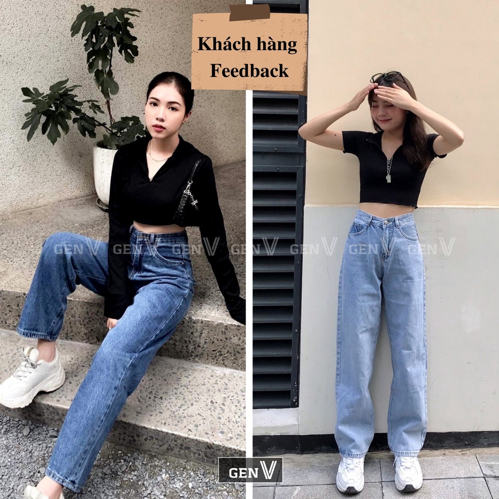 Quần Jean Nữ Baggy Ống Rộng Suông Cạp Lưng Cao GenV - Quần Bò Nữ , Jeans Ống Đứng Thời Trang | BigBuy360 - bigbuy360.vn