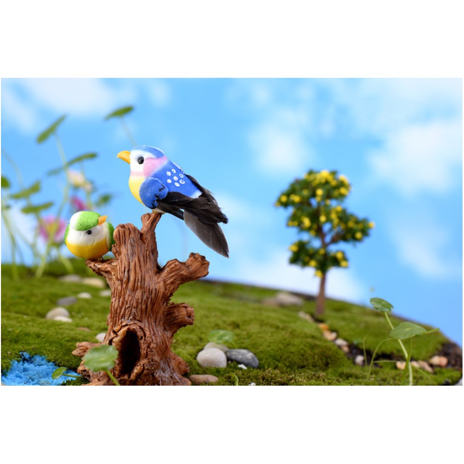 Mô hình tổ chim, trứng, chim hoàng oanh bằng lông chim tự nhiên trang trí tiểu cảnh, bonsai, DIY