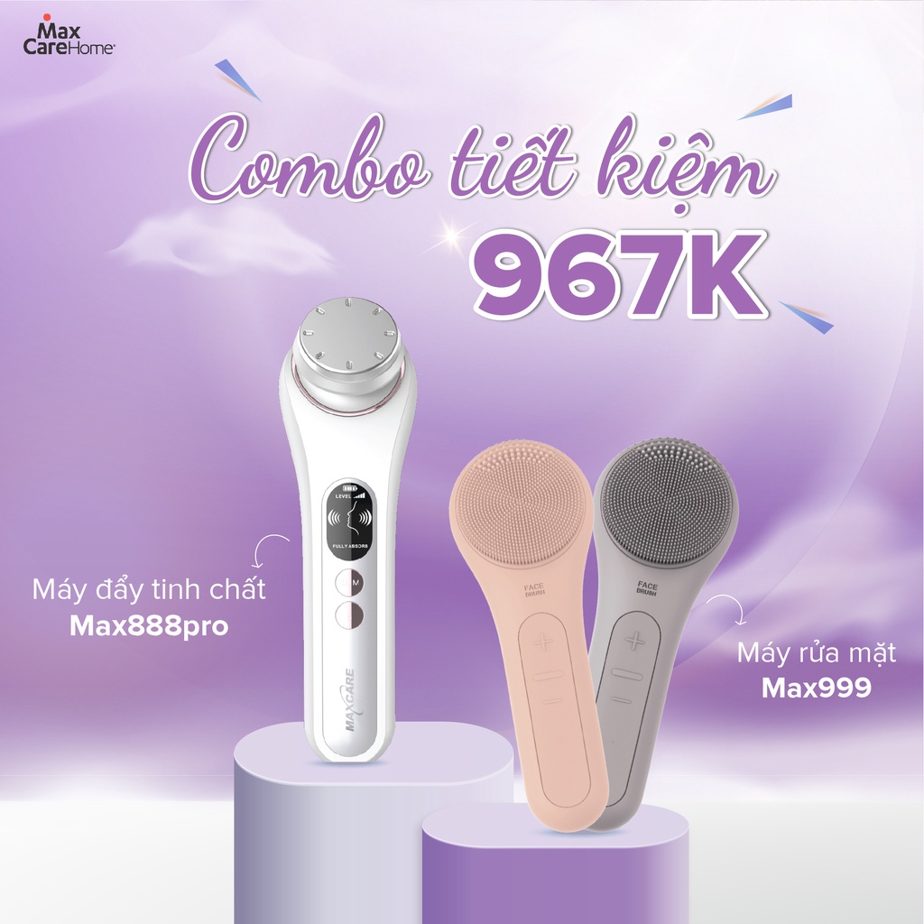 [Combo giảm 967K] Máy đẩy tinh chất ion nóng lạnh Max888PRO/Max888 + Máy rửa mặt Maxcare Max999