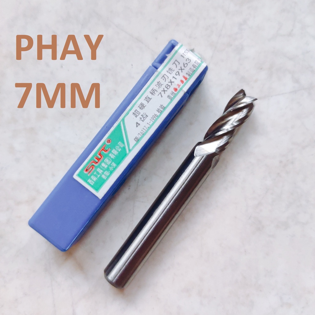 Mũi phay 7mm, 4 me cắt, chất liệu thép gió