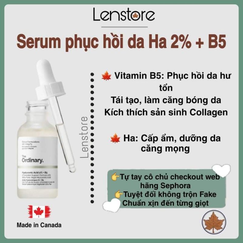 (Bill Canada) Serum phục hồi, cấp ẩm da - The Ordinary HA + B5