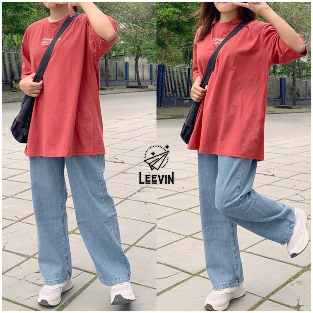 Quần Jean Ống Rộng Nữ Baggy SIMPLE Lưng Cao Ulzzang - Kiểu quần bò nữ ống rộng baggy jeans cạp cao Leevin Store