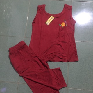 Bộ lửng thun cotton lạnh thiêu hoa xinh cho chị em trung niên