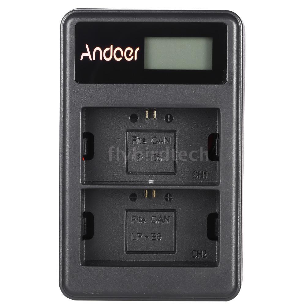 Andoer LP-E6 Rechargeable LED Display Li-ion Battery Charger Pack 2-Slot USB Cable Kit for Canon EOS 6D 7D 70D 60D 5D Ma