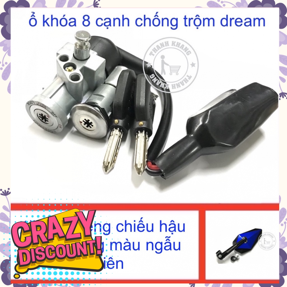 Bộ ổ khóa 8 cạnh chống trộm DREAM tặng kiếng chiếu hậu kim cương ngẫu nhiên thanh khang  006000757  006000628