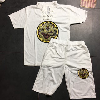 [FreeSize] Đồ bộ thun Nam cổ tàu hoa văn thêu rồng- OMEGA020