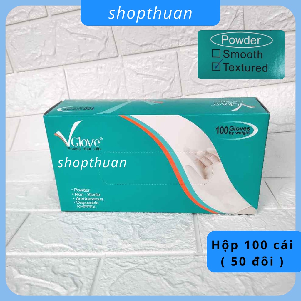 Găng Tay Vglove có bột nhám hộp 100 cái ( 50 đôi )