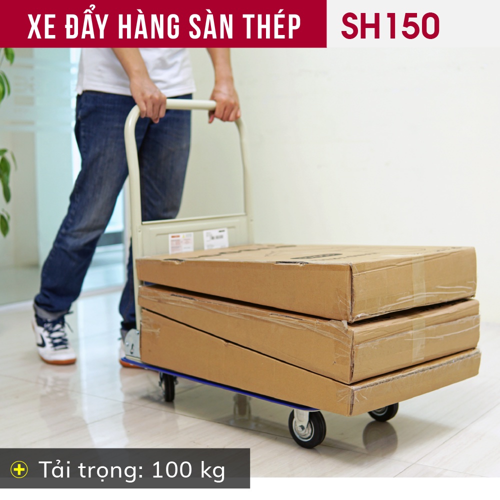 Xe đẩy hàng 4 bánh gấp gọn 100kg -200kg nhập khẩu CN Nhật Bản FUJIHOME đa năng, bánh cao su chống ồn, Bảo hành 1 năm