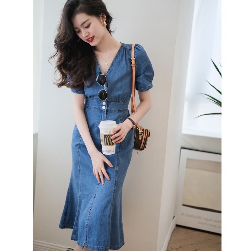 Váy bò demin dáng đuôi cá bo eo cực sang